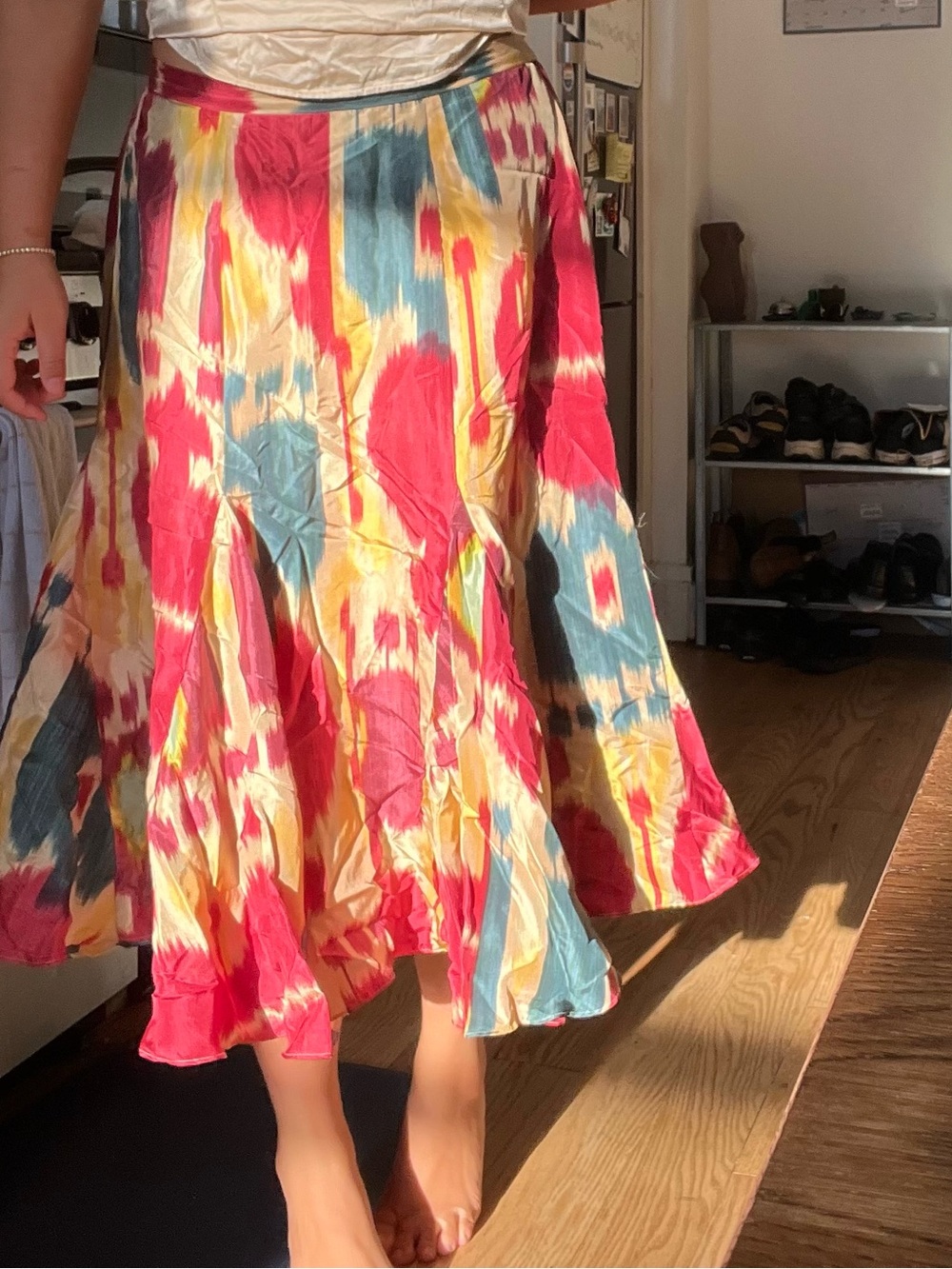 Colorful Tie-Dye silk midi skirt from Ralph Lauren